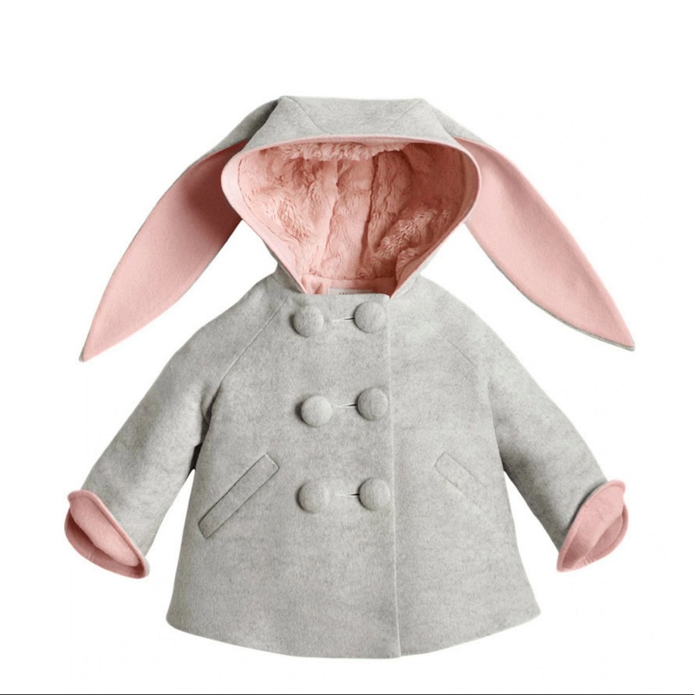Little Goodall Six Button Bunny Coat in Barely Pink